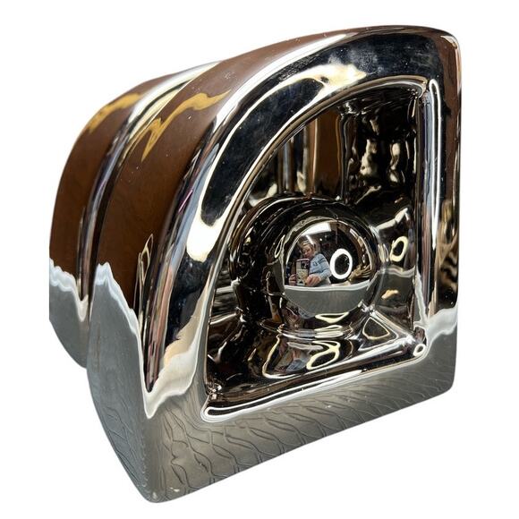 Vintage Jaru Post Modern Chrome Ceramic Bookends Sphere Abstract Metallic Retro - Picture 5 of 12